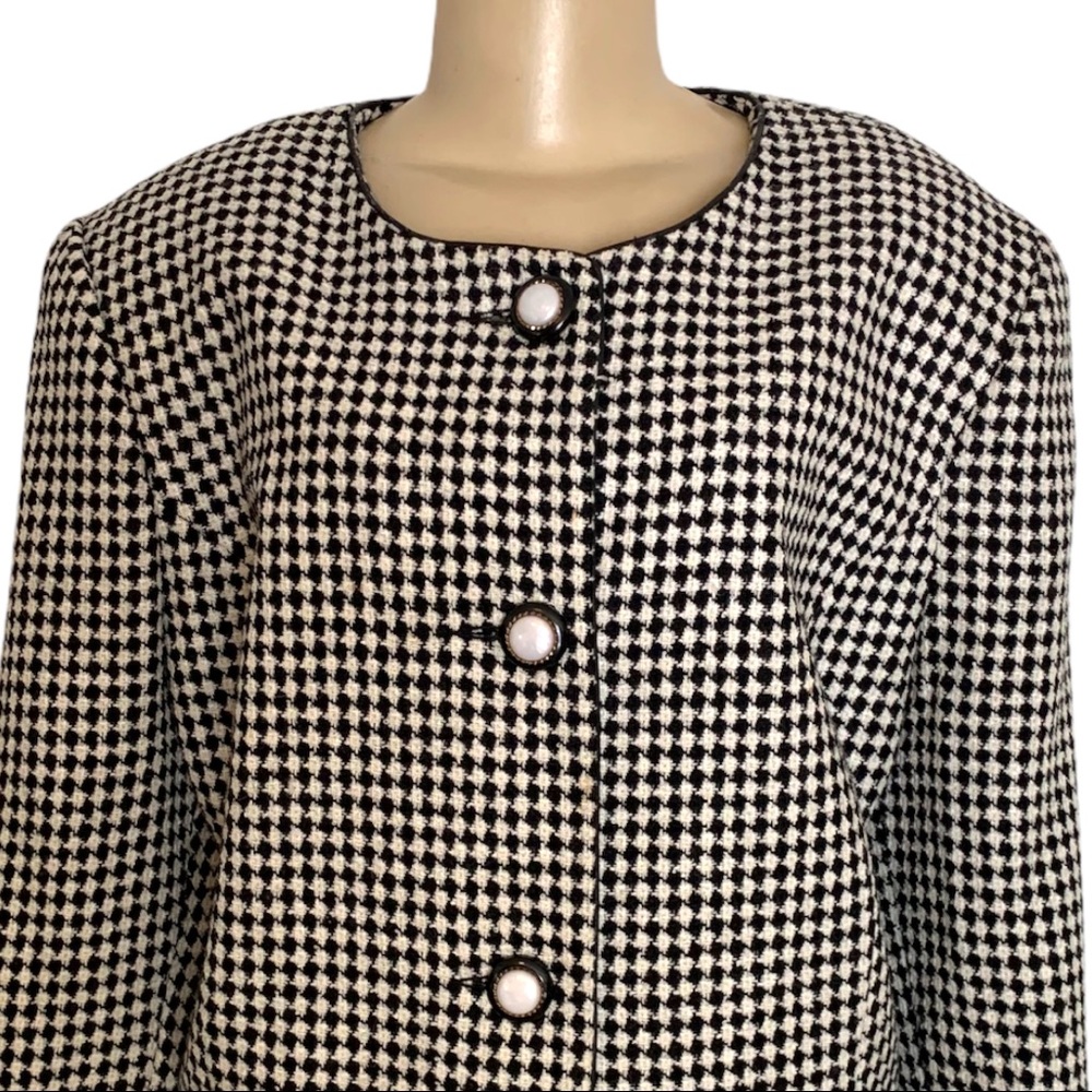 VTG Michel Antoni Harlequin Gingham Checkered Blk White Wool Suit Jacket Blazer